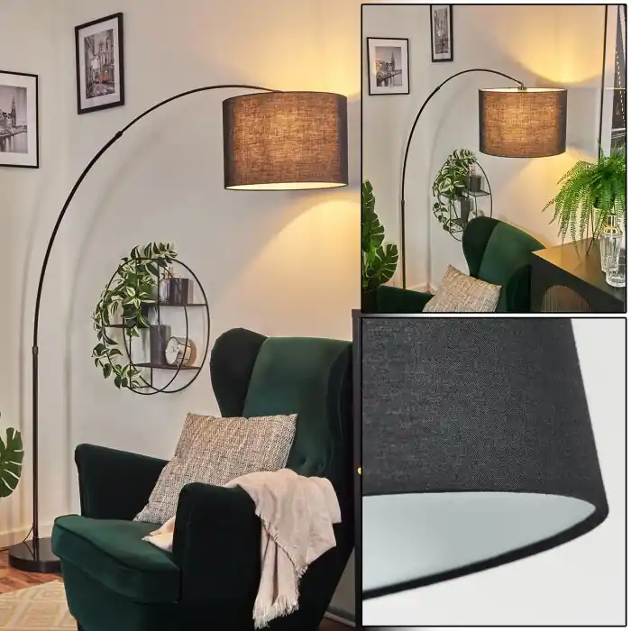 Bassagoda Staande lamp, Booglampen Chroom, Zwart, 1-licht, Stoffen kap Laatste Versie