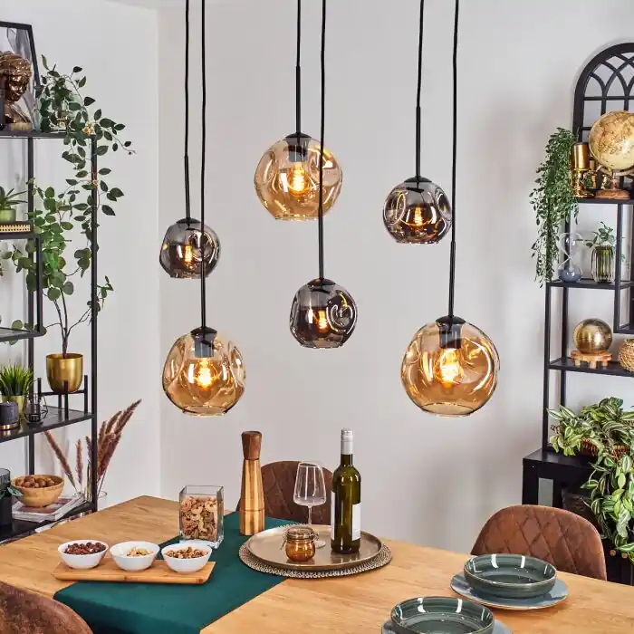 Ripoll Hanglamp, Kogellampje, Hanglamp Amber, Rookkleurig, 6-lichts Exclusieve Aanbieding