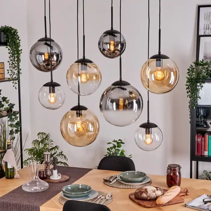 Gastor Hanglamp, Kogellampje, Hanglamp Amber, Duidelijk, Rookkleurig, 8-lichts Direct Beschikbaar