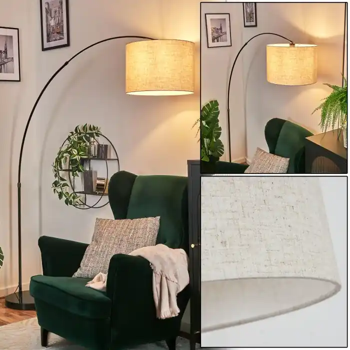 Nieuw Bassagoda Staande lamp, Booglampen Chroom, Zwart, 1-licht, Stoffen lampenkap