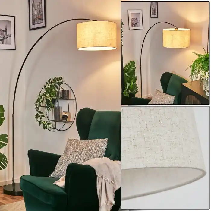 Premium Bassagoda Staande lamp, Booglampen Chroom, Zwart, 1-licht, Stoffen kap