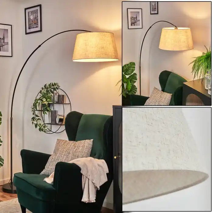 Hoge Kwaliteit Bassagoda Staande lamp, Booglampen Chroom, Zwart, 1-licht, Stoffen kap