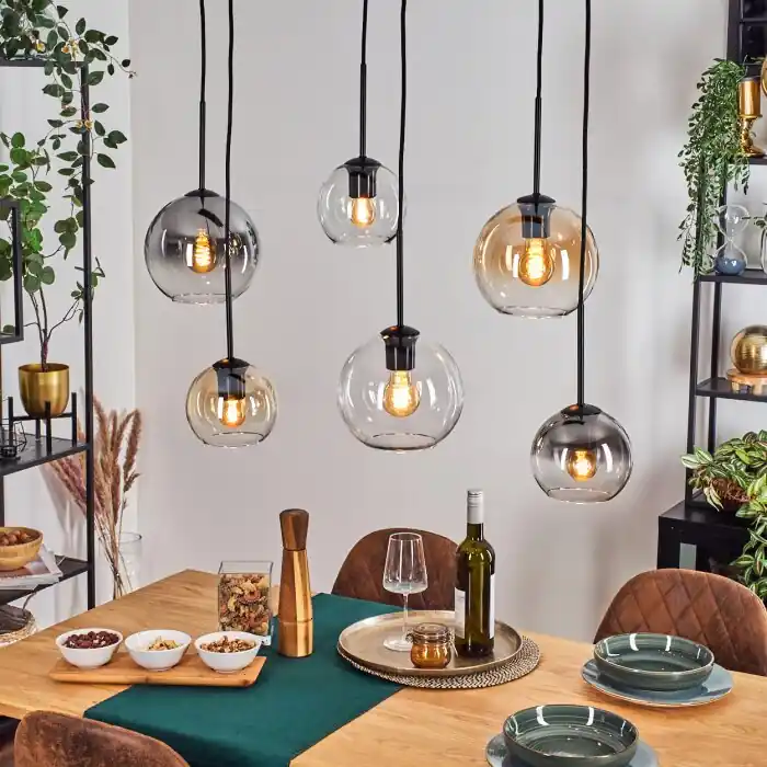 Koyoto Hanglamp, Kogellampje, Hanglamp Amber, Duidelijk, Rookkleurig, 6-lichts Favoriet