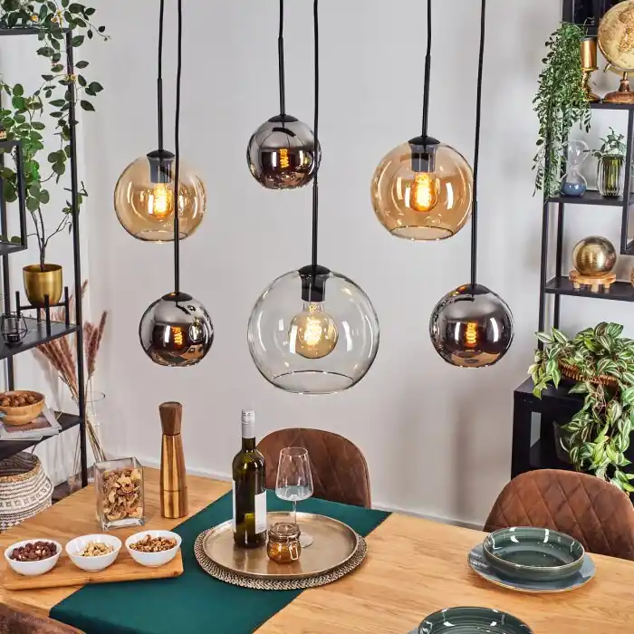 Koyoto Hanglamp, Kogellampje, Hanglamp Amber, Chroom, Duidelijk, Rookkleurig, 6-lichts Laatste Kans