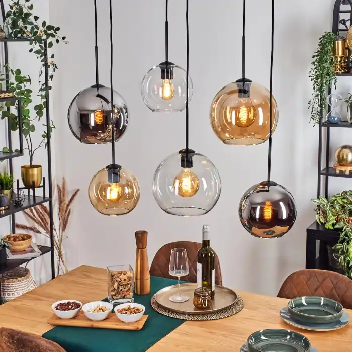 Koyoto Hanglamp, Kogellampje, Hanglamp Amber, Chroom, Duidelijk, Rookkleurig, 6-lichts Betrouwbaar