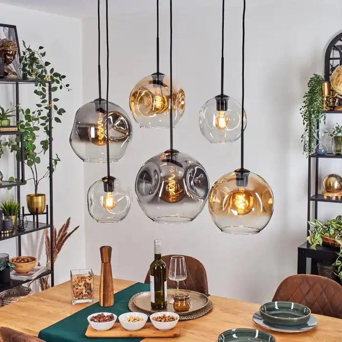 Ripoll Hanglamp, Kogellampje, Hanglamp Amber, Duidelijk, Rookkleurig, 6-lichts Koopje