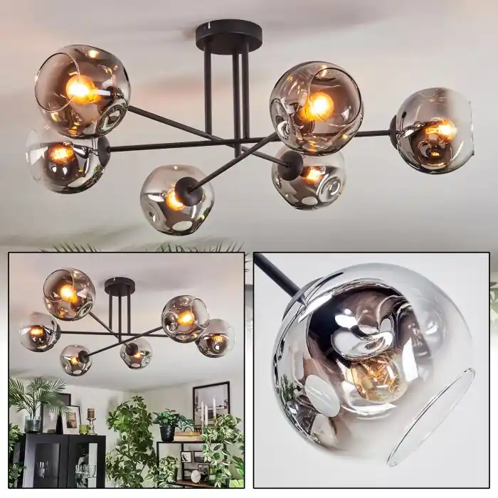 Ripoll Plafondlamp, Kogellampje Chroom, Duidelijk, Rookkleurig, 6-lichts Exclusieve Aanbieding