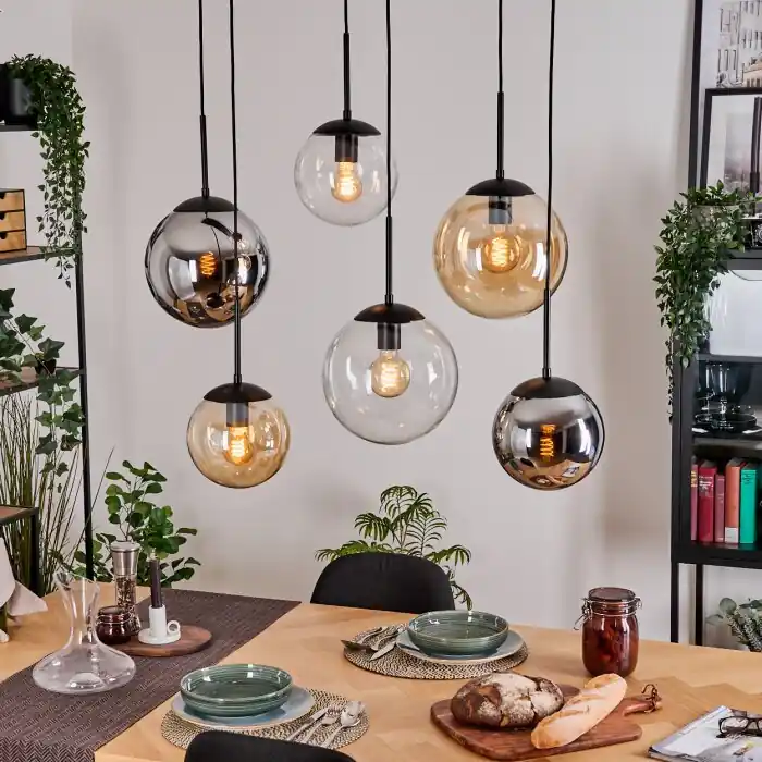 Gastor Hanglamp, Kogellampje, Hanglamp Amber, Chroom, Duidelijk, Rookkleurig, 6-lichts Hoge Kwaliteit
