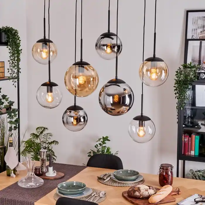 Uitverkoop Gastor Hanglamp, Kogellampje, Hanglamp Amber, Chroom, Duidelijk, Rookkleurig, 8-lichts