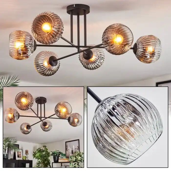 Alleen Vandaag Ripoll Plafondlamp, Kogellampje Chroom, Duidelijk, Rookkleurig, 6-lichts