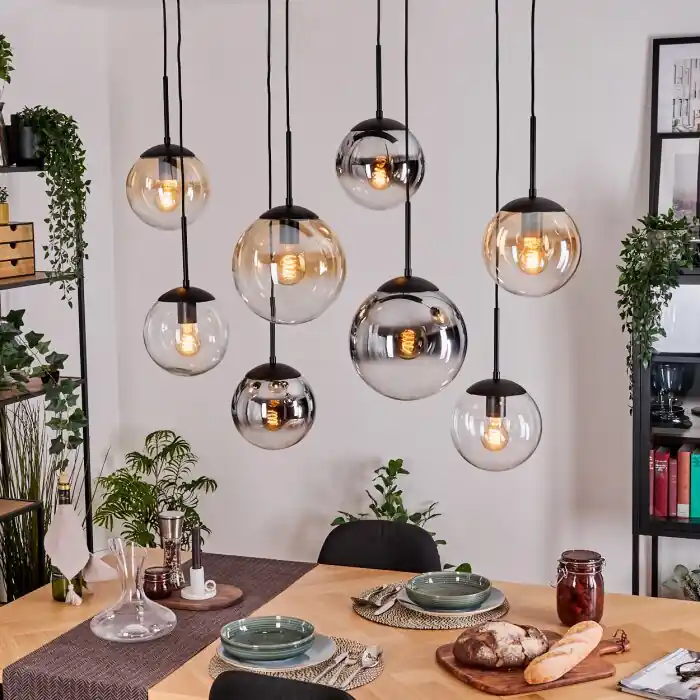 Direct Verzonden Gastor Hanglamp, Kogellampje, Hanglamp Amber, Chroom, Duidelijk, Rookkleurig, 8-lichts