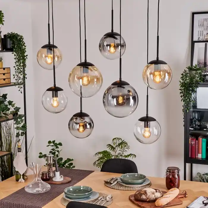 Gastor Hanglamp, Kogellampje, Hanglamp Amber, Duidelijk, Rookkleurig, 8-lichts Beperkt Aanbod