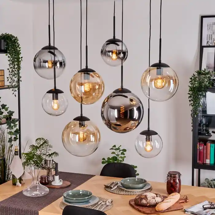 Gastor Hanglamp, Kogellampje, Hanglamp Amber, Chroom, Duidelijk, Rookkleurig, 8-lichts Flitsaanbieding