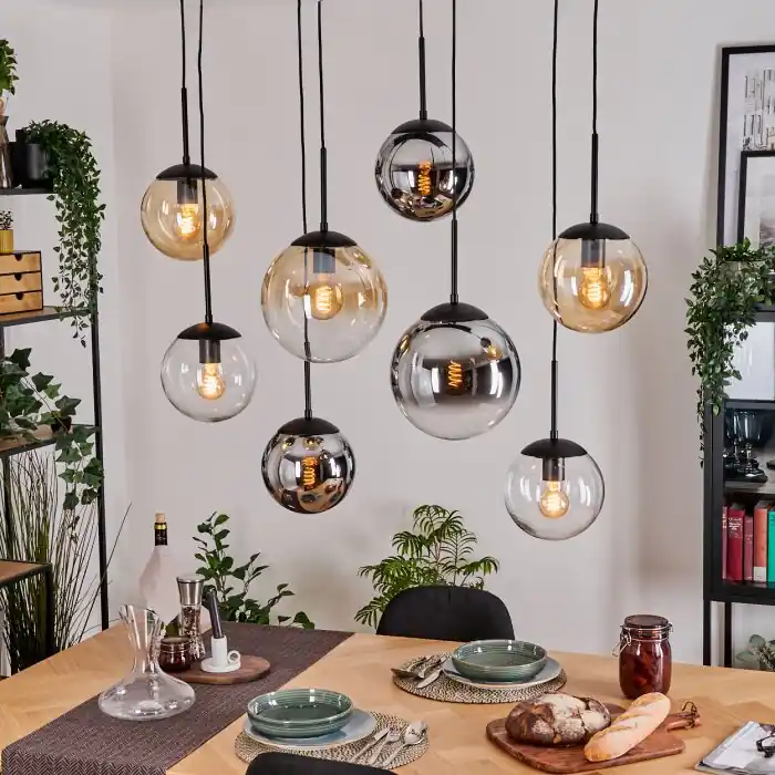 Gastor Hanglamp, Kogellampje, Hanglamp Amber, Chroom, Duidelijk, Rookkleurig, 8-lichts Lage Kosten