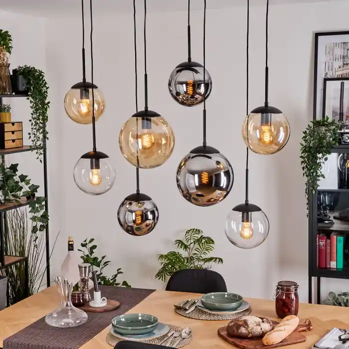 Gastor Hanglamp, Kogellampje, Hanglamp Amber, Chroom, Duidelijk, Rookkleurig, 8-lichts Snelle Levering