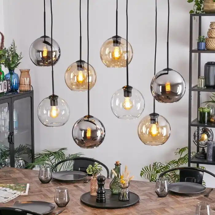 Populair Koyoto Hanglamp, Kogellampje, Hanglamp Amber, Chroom, Duidelijk, Rookkleurig, 8-lichts
