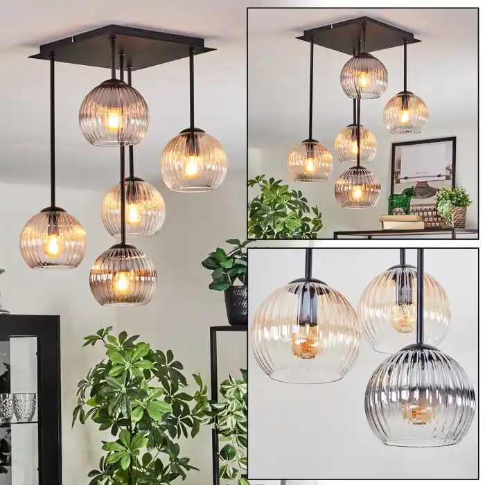 Rechtstreeks Van De Fabrikant Koyoto Plafondlamp, Kogellampje Amber, Duidelijk, Rookkleurig, 5-lichts