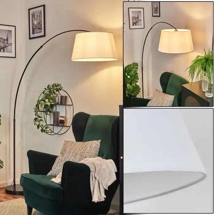 Bassagoda Staande lamp, Booglampen Chroom, Zwart, 1-licht, Stoffen lampenkap Koop Vandaag