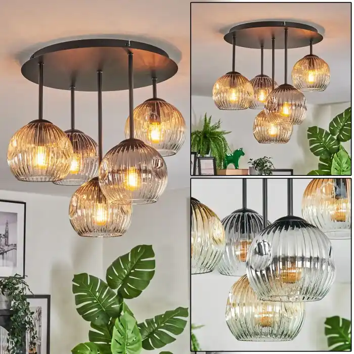 Ripoll Plafondlamp, Kogellampje Amber, Duidelijk, Rookkleurig, 5-lichts Alleen Vandaag
