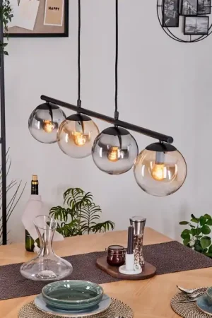 Aanbieding Gastor Hanglamp, Kogellampje, Hanglamp Amber, Duidelijk, Rookkleurig, 4-lichts