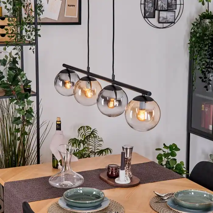 Aanbieding Gastor Hanglamp, Kogellampje, Hanglamp Amber, Duidelijk, Rookkleurig, 4-lichts