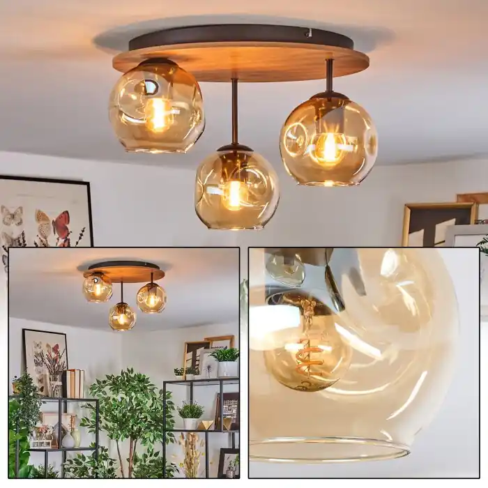 Ripoll Plafondlamp, Kogellampje Natuurlijke kleuren, Zwart, 3-lichts Alleen Vandaag