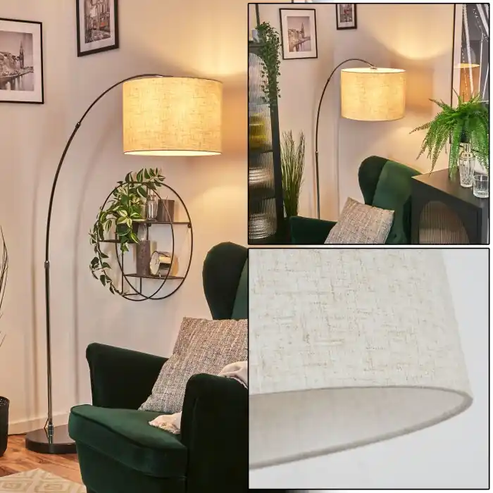 Bassagoda Staande lamp, Booglampen Chroom, Zwart, 1-licht, Stoffen kap Express Levering