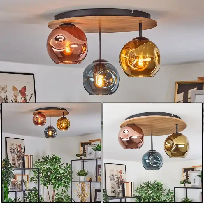 Ripoll Plafondlamp, Kogellampje Natuurlijke kleuren, Zwart, 3-lichts Koop Vandaag