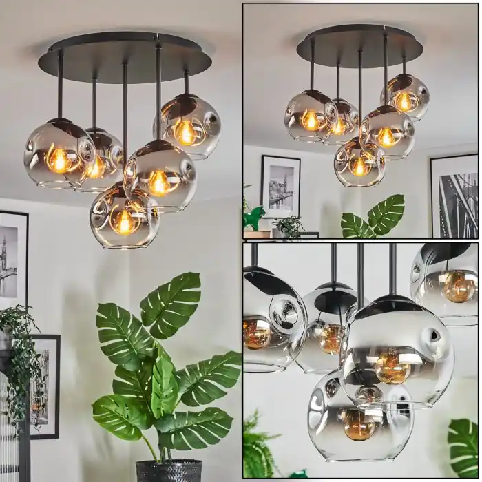 Ripoll Plafondlamp, Kogellampje Chroom, Duidelijk, Rookkleurig, 5-lichts Bestel Nu