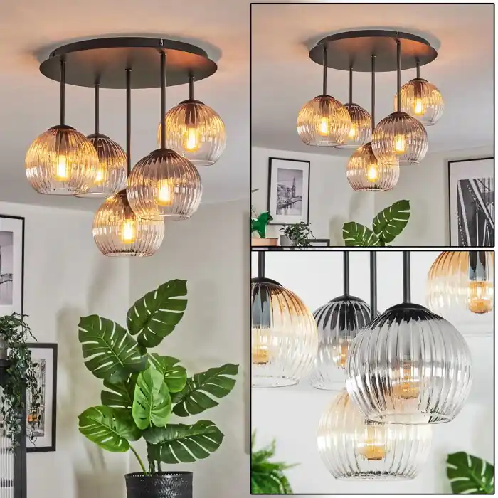Koyoto Plafondlamp, Kogellampje 37 cm Amber, Duidelijk, Rookkleurig, 5-lichts Bestseller