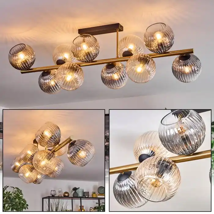 Koop Online Koyoto Plafondlamp, Kogellampje Goud, Zwart, 10-lichts