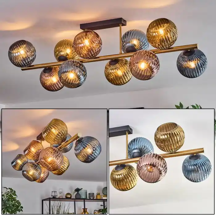 Beste Prijs Koyoto Plafondlamp, Kogellampje Goud, Zwart, 10-lichts