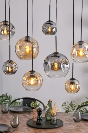 Weekendaanbieding Ripoll Hanglamp, Kogellampje, Hanglamp Amber, Duidelijk, Rookkleurig, 8-lichts
