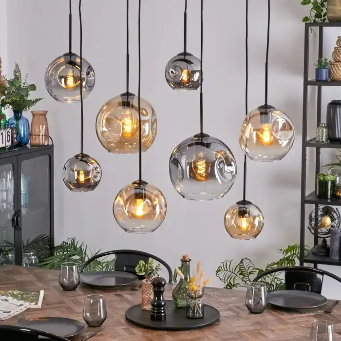 Weekendaanbieding Ripoll Hanglamp, Kogellampje, Hanglamp Amber, Duidelijk, Rookkleurig, 8-lichts