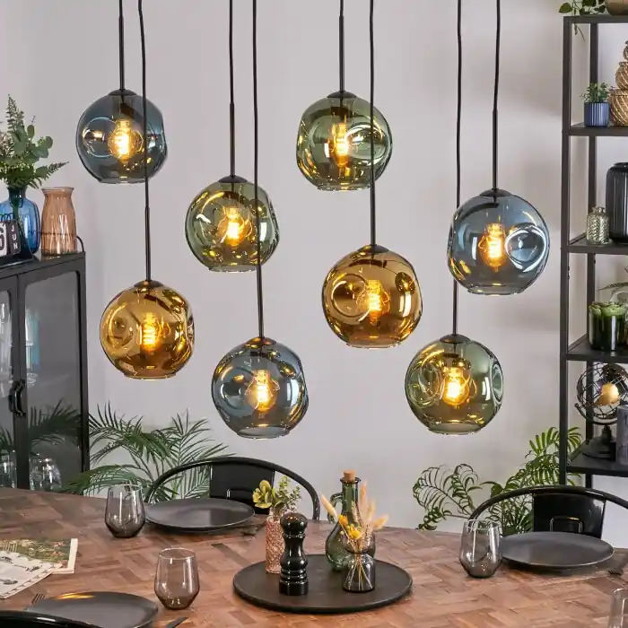 Beste Prijs Ripoll Hanglamp, Kogellampje, Hanglamp Blauw, Goud, Groen, 8-lichts
