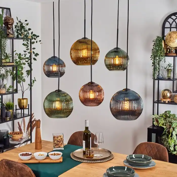 Koyoto Hanglamp, Kogellampje, Hanglamp Blauw, Goud, Groen, Koperkleurig, 6-lichts Aanbieding