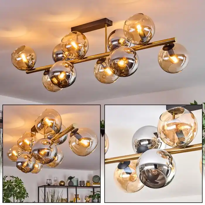 Koyoto Plafondlamp, Kogellampje Goud, Zwart, 10-lichts Actieprijs