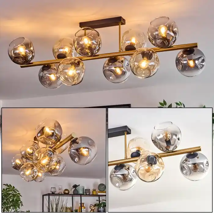 Ripoll Plafondlamp, Kogellampje Goud, Zwart, 10-lichts Betaalbaar
