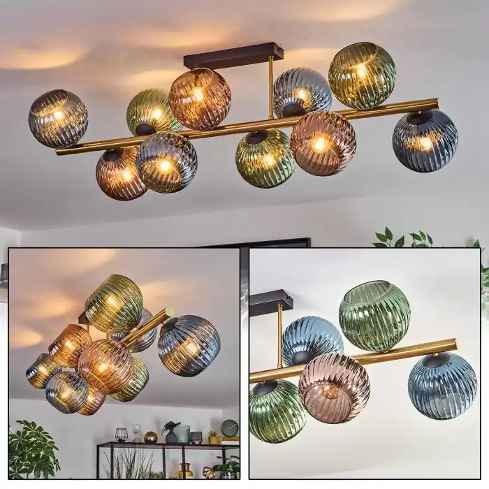 Express Levering Koyoto Plafondlamp, Kogellampje Goud, Zwart, 10-lichts