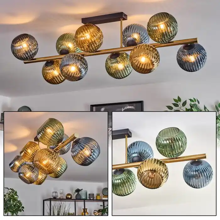 Weekendaanbieding Koyoto Plafondlamp, Kogellampje Goud, Zwart, 10-lichts