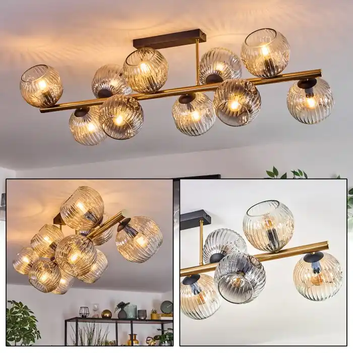 Alleen Vandaag Ripoll Plafondlamp, Kogellampje Goud, Zwart, 10-lichts