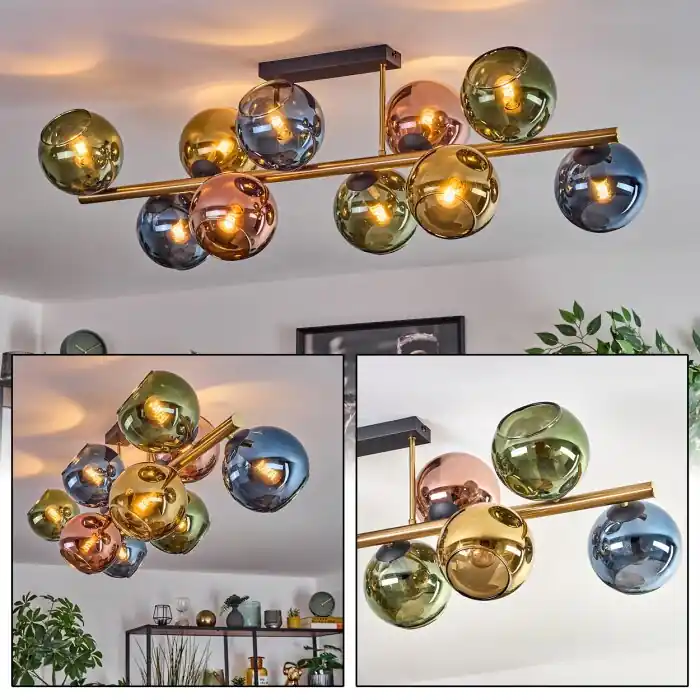 Hoge Kwaliteit Koyoto Plafondlamp, Kogellampje Goud, Zwart, 10-lichts