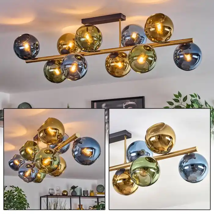 Bestel Nu Koyoto Plafondlamp, Kogellampje Goud, Zwart, 10-lichts
