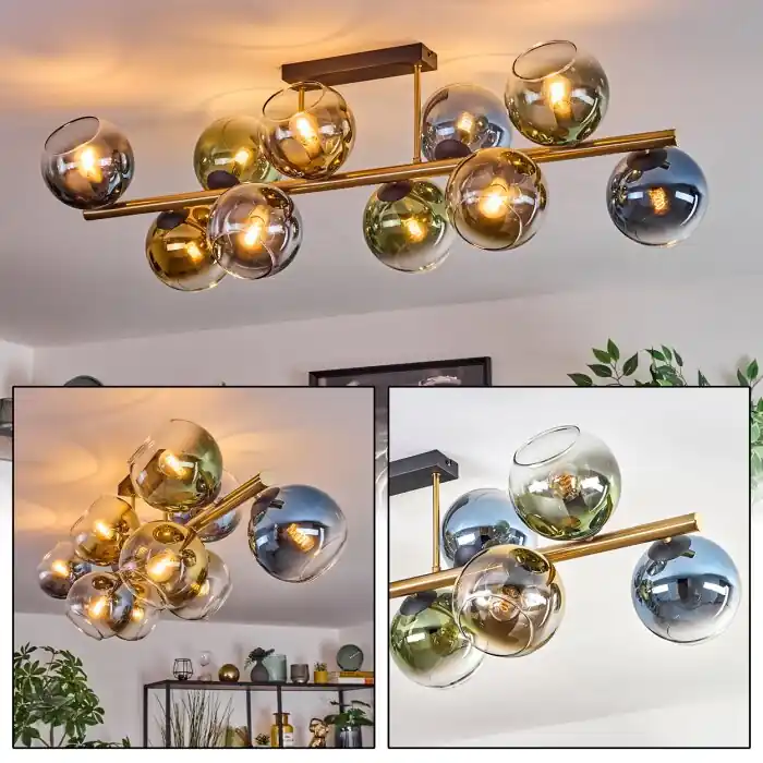 Premium Koyoto Plafondlamp, Kogellampje Goud, Zwart, 10-lichts