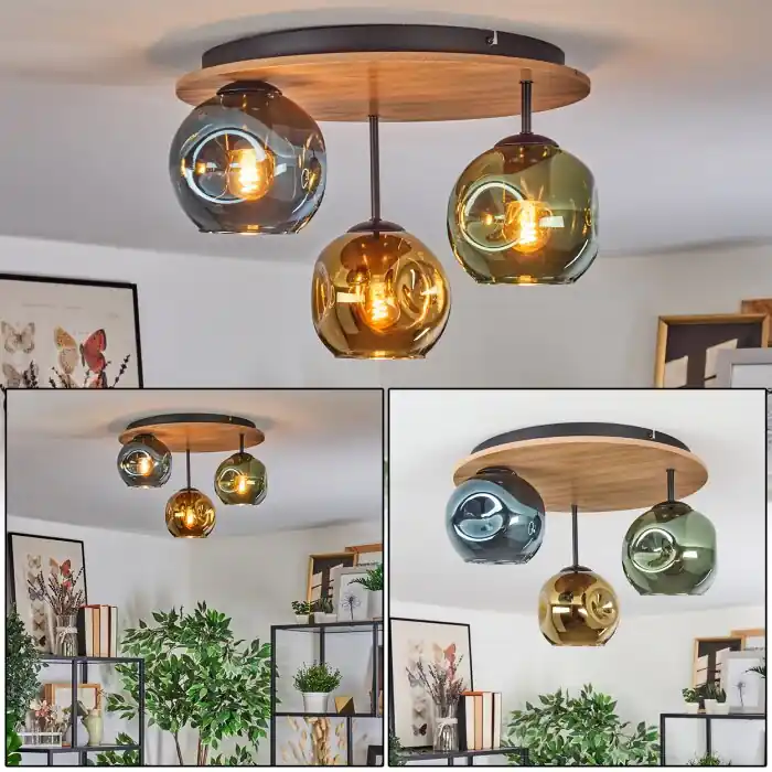 Ripoll Plafondlamp, Kogellampje Natuurlijke kleuren, Zwart, 3-lichts Actieprijs