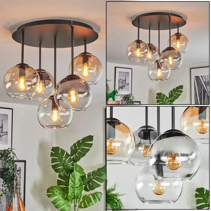 Nieuw Koyoto Plafondlamp, Kogellampje 37 cm Amber, Duidelijk, Rookkleurig, 5-lichts