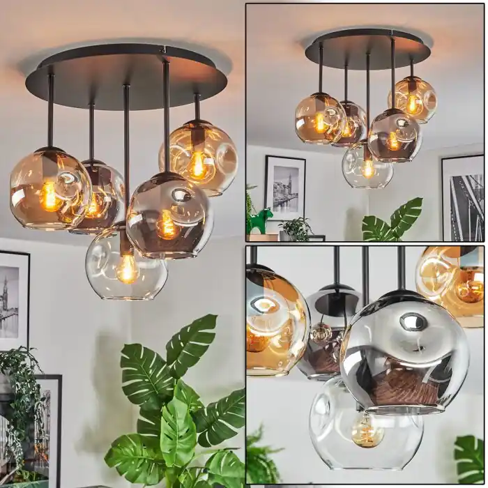 Ripoll Plafondlamp, Kogellampje Amber, Duidelijk, Rookkleurig, 5-lichts Beperkte Voorraad