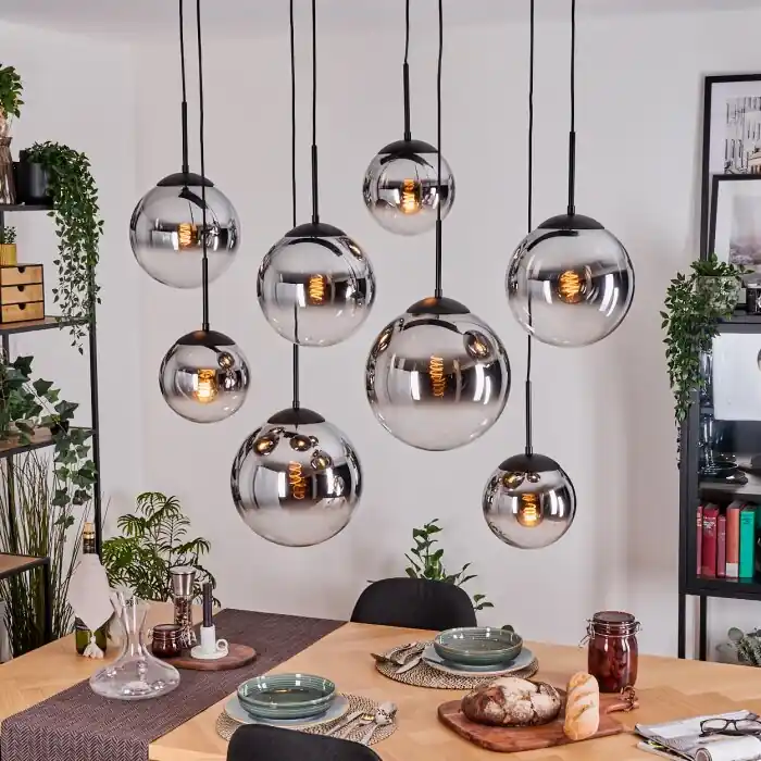 Gastor Hanglamp, Kogellampje, Hanglamp Chroom, Duidelijk, Rookkleurig, 8-lichts Express Levering