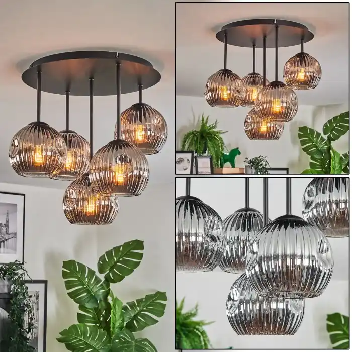 Ripoll Plafondlamp, Kogellampje Rookkleurig, 5-lichts Korting