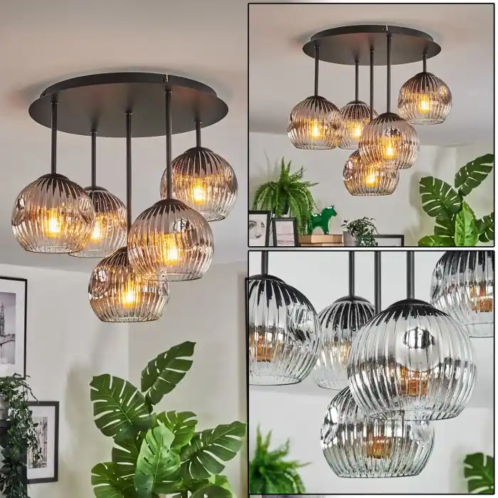Ripoll Plafondlamp, Kogellampje Chroom, Duidelijk, Rookkleurig, 5-lichts Tijdelijk Beschikbaar